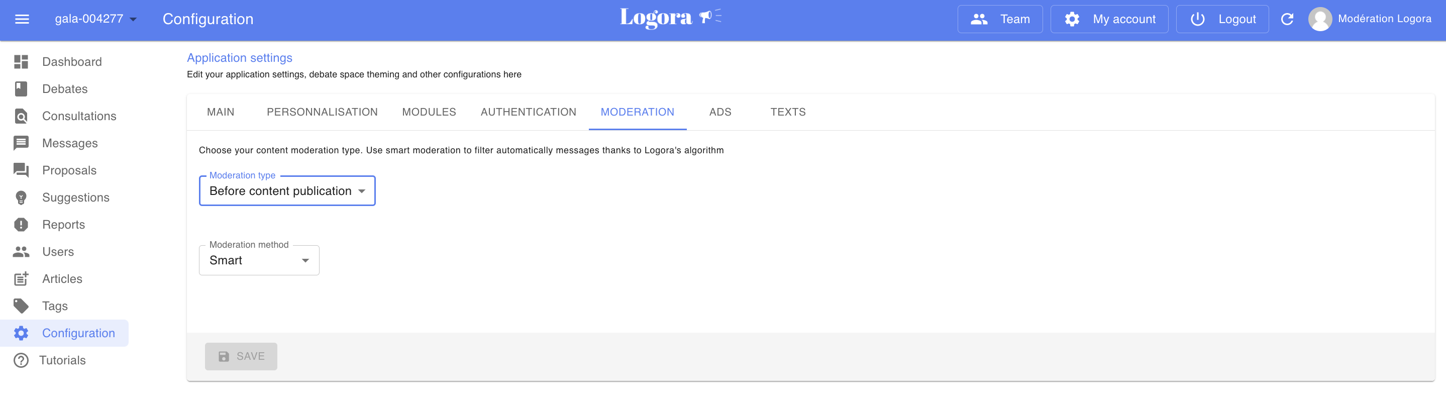 Configuration de la modération