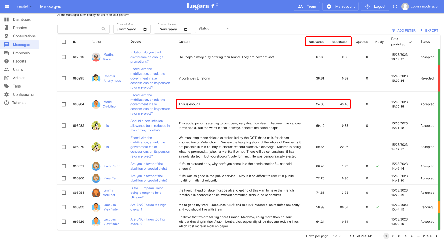 Moderation interface