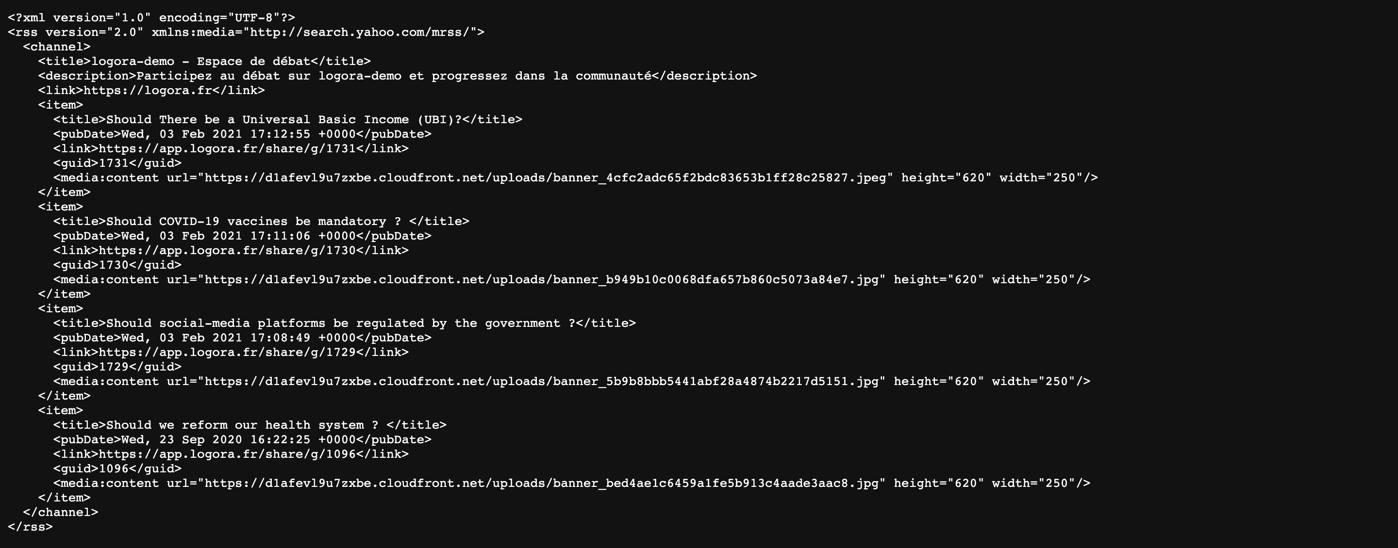 An example of RSS feed